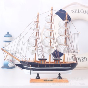 厂家批发帆船工艺帆船33cm木质工艺品创意商务家居开业送礼地中海