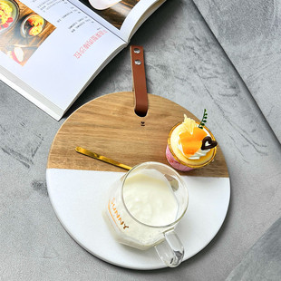 圆形大理石拼接砧板创意水果切板厨房吐司面包案板样板间装饰置物