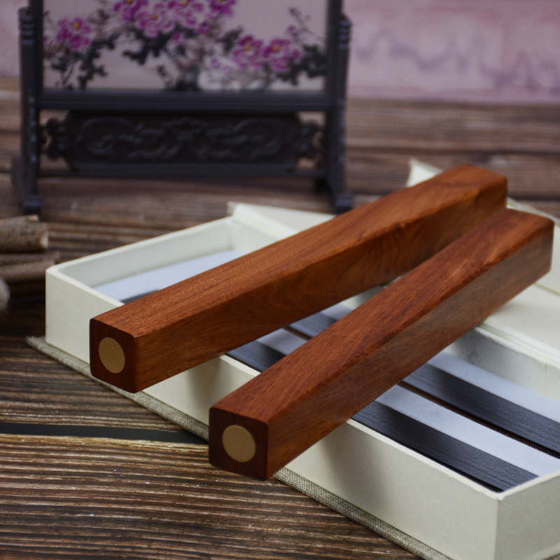 厂家专业红生产圆铜镇尺光滑素面实木镇纸文房四宝用品批发