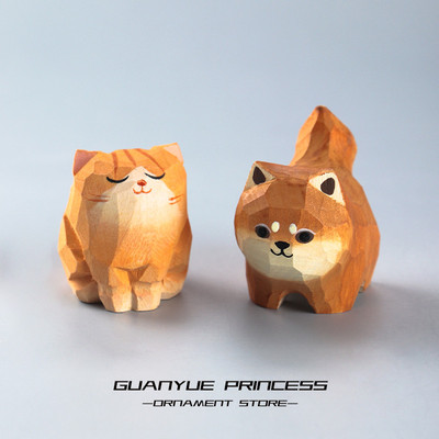 小狗柴犬橘猫手工木雕饰品桌摆件可爱生日礼物小物品木头迷你动物