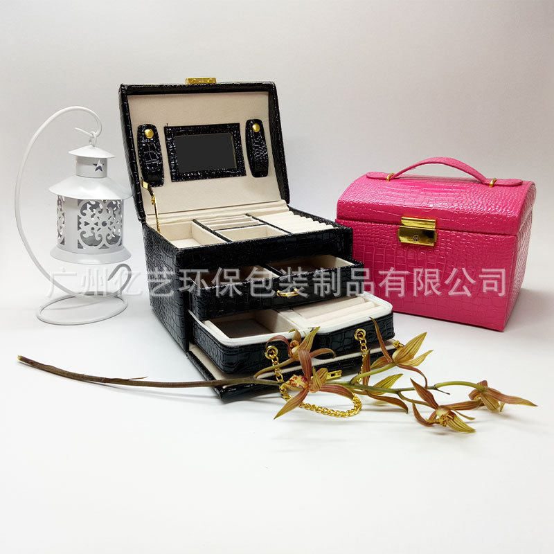 欧美系列优质荔枝纹皮革首饰盒子简约款式首饰盒附带小随身盒