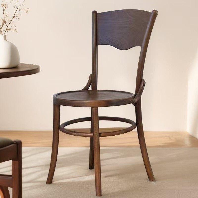 北欧复古实木靠背椅子客厅家用餐椅中古风藤编索奈特54号休闲椅子