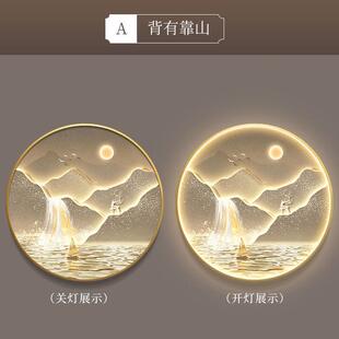轻奢入户门玄关装饰画流水生财山形画圆水灯挂画走廊过道壁画金山