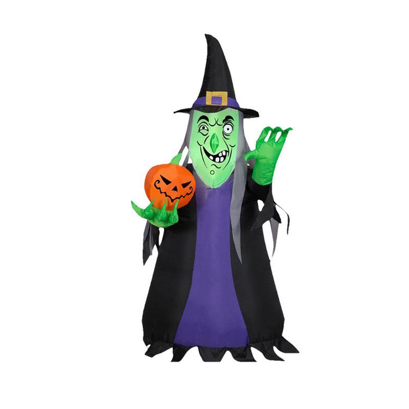 彩灯女巫充气气模绿脸女巫户外派对装饰万圣节南瓜庭院装饰充气
