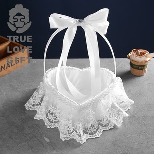 西式爱心花篮婚礼结婚新娘浪漫手工制作儿花童蝴蝶结撒花爱情花篮