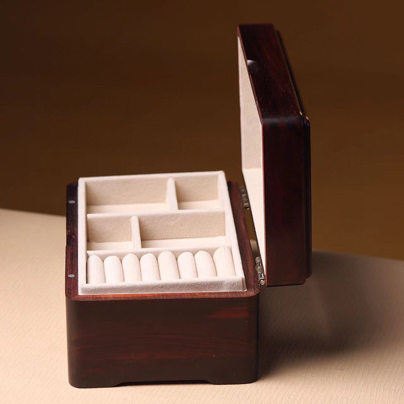 收纳盒酸枝长方形首饰盒实木储物箱复古中式双层珠宝饰品大红红木