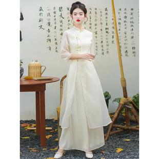 新品 民国风文艺少女年轻款 旗袍汉服连衣裙新中式 禅意绣花茶服夏季