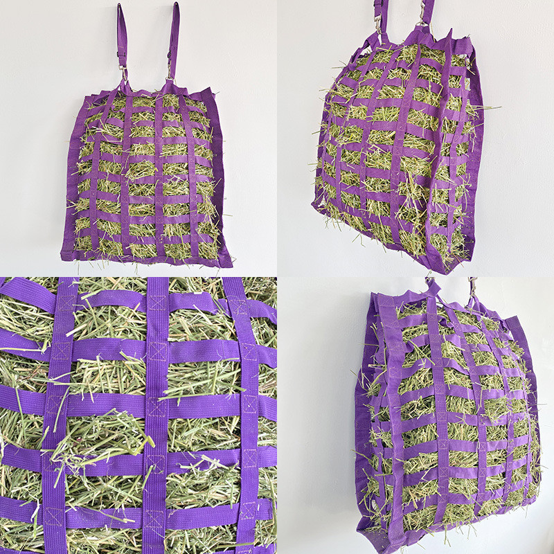 慢速喂食马草袋带两条马多色四边简易慢速喂挂带干草网袋马草袋