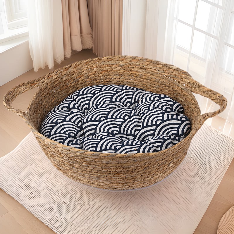 猫窝蒲草编织冬暖夏凉四季可用猫狗窝手工尼龙绳编织简约风宠物窝