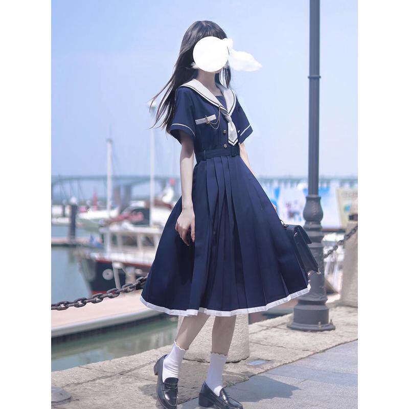 速发jk制服原创海军领水手服夏季日系学生学院风收腰连衣裙子掐腰