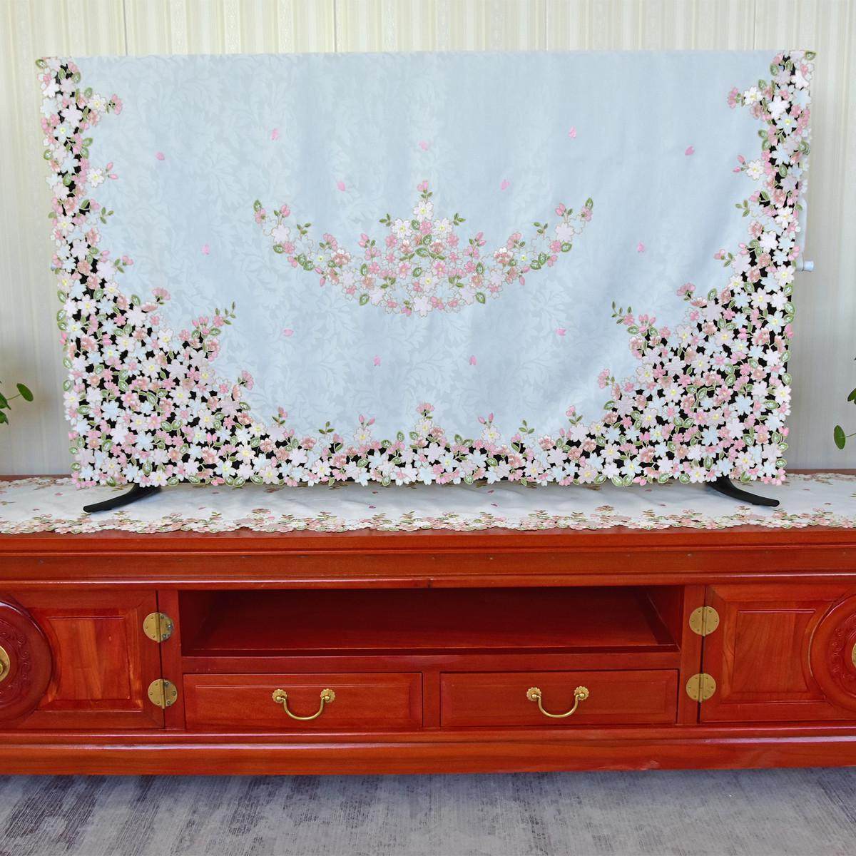 电视机防尘罩电视机盖巾盖布55寸60寸65寸刺绣布艺台式挂式曲屏