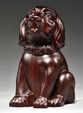 黑檀木雕狗摆件实木质动物雕刻酒柜狗家居十二生肖装饰红木工艺品