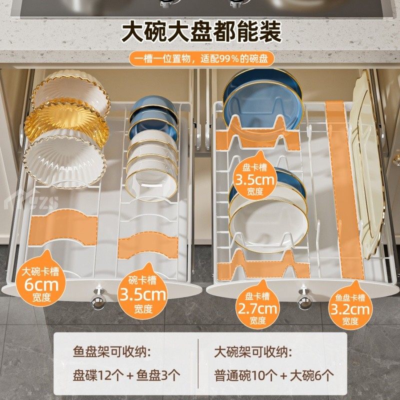 厨房抽拉碗碟沥水架橱柜内抽屉式碗筷收纳架子碗盘盘子拉篮置物架,厨房/烹饪用具,碗架,淘宝优惠券,粉丝福利购,淘宝优惠卷