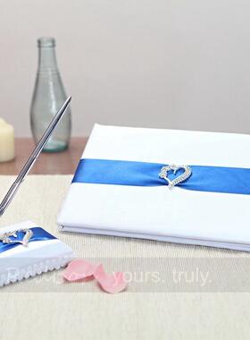 RedBox婚庆用品 宝蓝腰带爱心钻结婚嘉宾签名册签到本签字笔座
