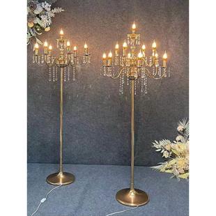 婚庆道具婚礼舞台布置铁艺电镀金色多头水晶路引灯立式 饰灯 Ｔ台装