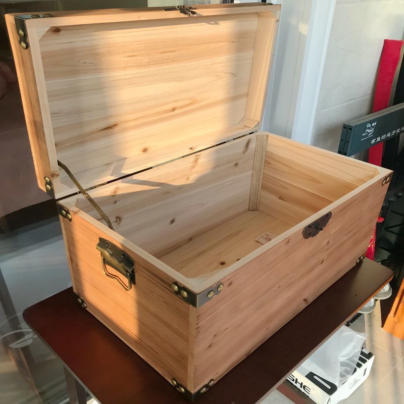 7N复古木箱带盖储物箱实木收纳箱带锁小木盒做旧服装店装饰道具箱