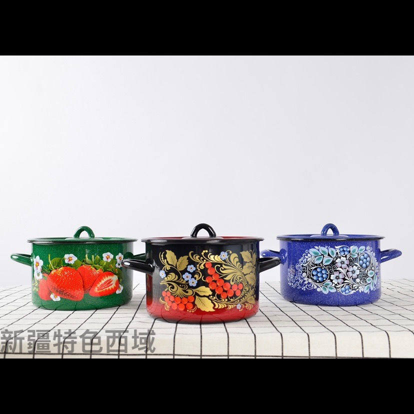 民族风加厚搪瓷锅家用双耳炖锅有盖不粘锅煲汤煮粥锅奶锅搪瓷果盆,厨房电器,商用汤锅/汤桶/煮面桶,淘宝优惠券,粉丝福利购,淘宝优惠卷