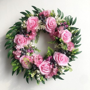 挂件仿真花环装饰品紫果玫瑰仿真植物家居节日婚礼装饰花摆件45cm
