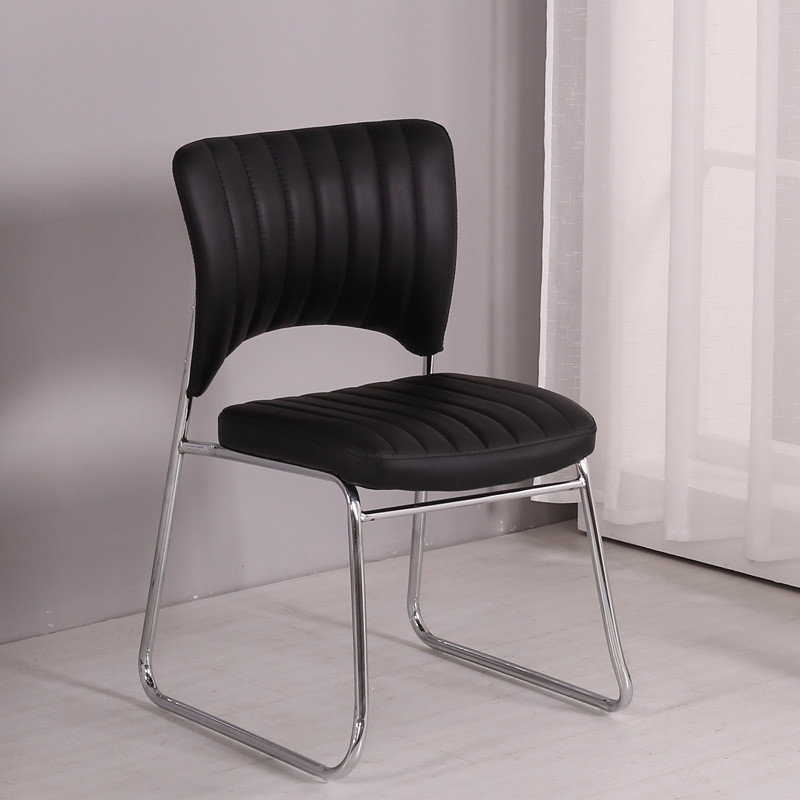 厂家货源黑色网面皮革叠型椅贝壳椅会议职员培训椅可弓落