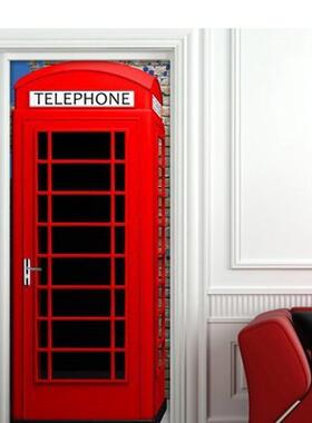 pvc创货源巨贴纸3d个性自粘门贴现代墙面装饰红色电话亭