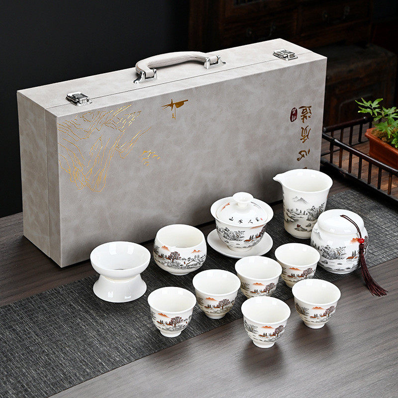 白瓷羊脂玉茶具套装陶瓷碗功夫喝茶杯盖整套茶壶茶杯泡茶器礼品图片