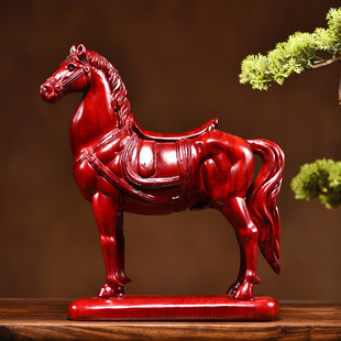 红色花梨木马摆件实木质马到成功生肖马办公书房装饰乔迁开业礼品