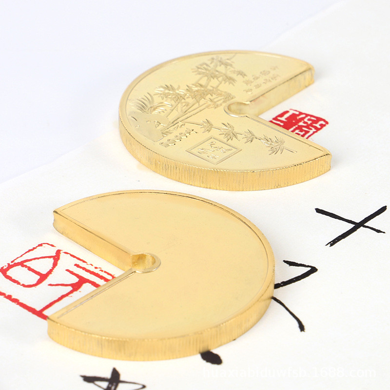 铮焱笔铜印精美雕刻黄铜印规中国风文房四宝竹子黄庄规印石镇尺