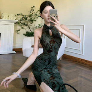 少女复古改良版 旗袍年轻款 气质收腰显瘦开叉包臀连衣 性感无袖 新品