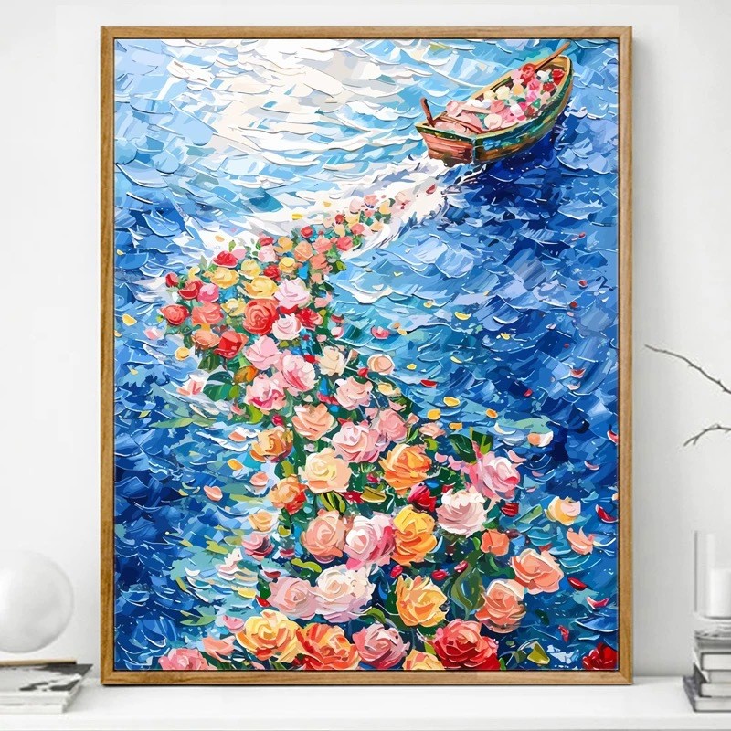 diy数字油画向日葵卡通动漫手工填色花卉油彩卧室丙烯玫瑰装饰画图片