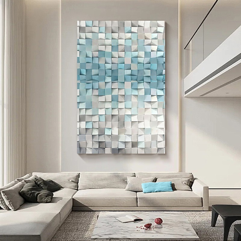 混色3d手工立体木块现代客厅背景墙挂画实物画轻奢酒店墙壁装饰画