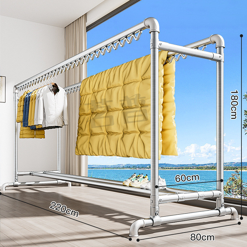 露台钢管晾衣架阳台家用挂衣室外镀锌加高双杆水管凉衣晒被晾衣杆