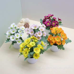 饰洋甘菊办公桌面摆设盆栽花卉批发 仿真花小雏菊假花束摆件家居装