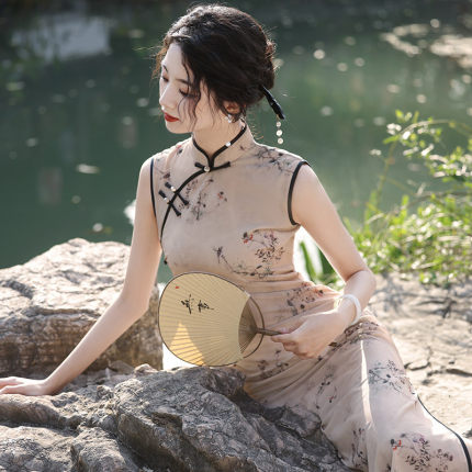 速发高品质无袖国风长款改良旗袍2025新款年轻款女复古修身气质日