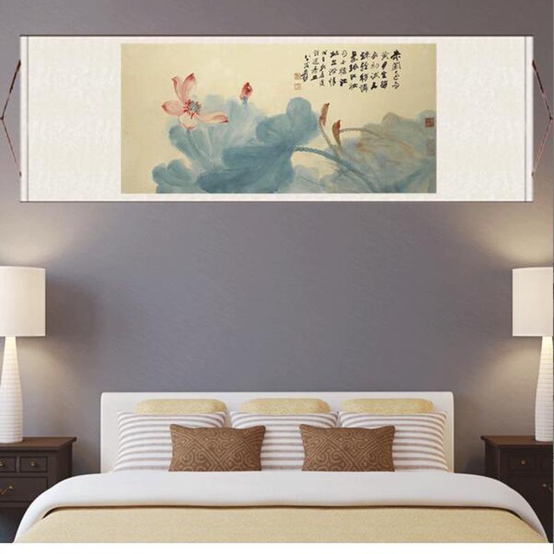 水墨画国画张大千名家字画山水花鸟画荷花挂画莲花卷轴丝绸画绢画