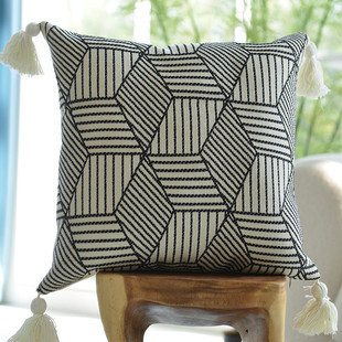 北欧ins轻奢风简约现代沙发样板间黑白网格几何图形定制抱枕靠垫