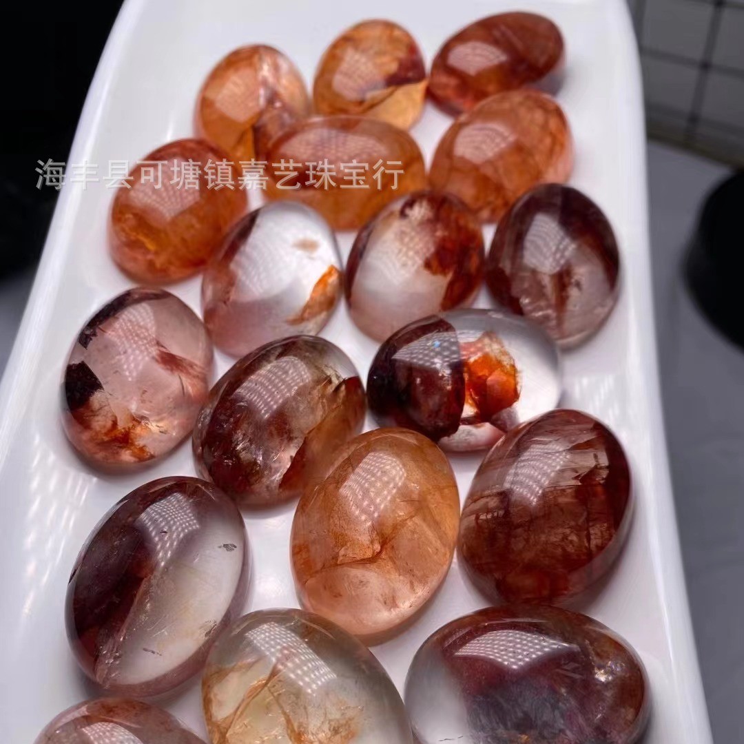天然红胶花椭圆形裸石蛋形晶体戒面diy绕线镶嵌裸石配款小配饰