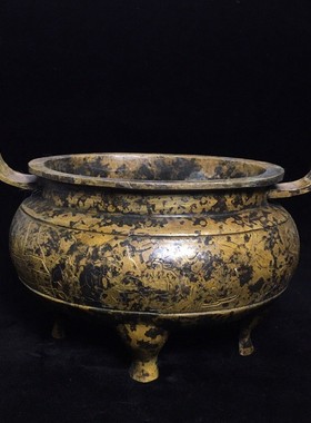 仿杂项收藏仿古做旧古玩紫铜铜器香炉椭圆形摆件收藏