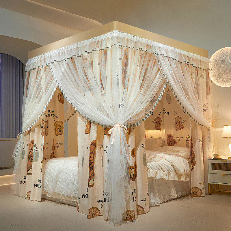 2025加密四季款三开门落地床幔蚊帐遮光新款蚊帐支架全套蚊帐