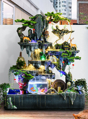 大型落地假山流水喷泉花园酒店装饰庭院室内外鱼池鱼缸造景