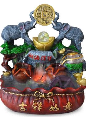 新品喷泉流水工艺品鱼缸大象双象微景观摆件假山创意室内摆件