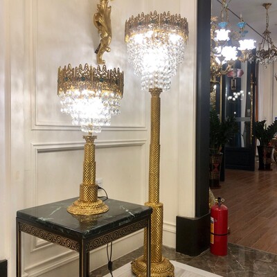 轻奢法式全铜客厅灯落地灯水晶欧式豪华别墅地灯酒店大厅全铜灯