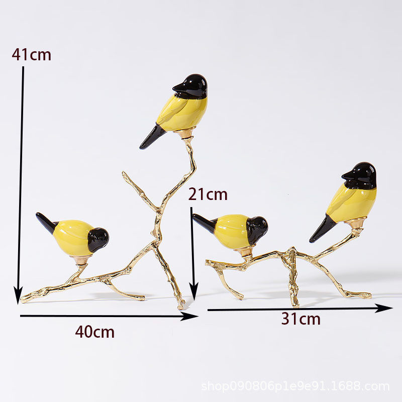新中式现代创意铜枝小鸟摆件书房样板房家居客厅软装酒柜装饰品