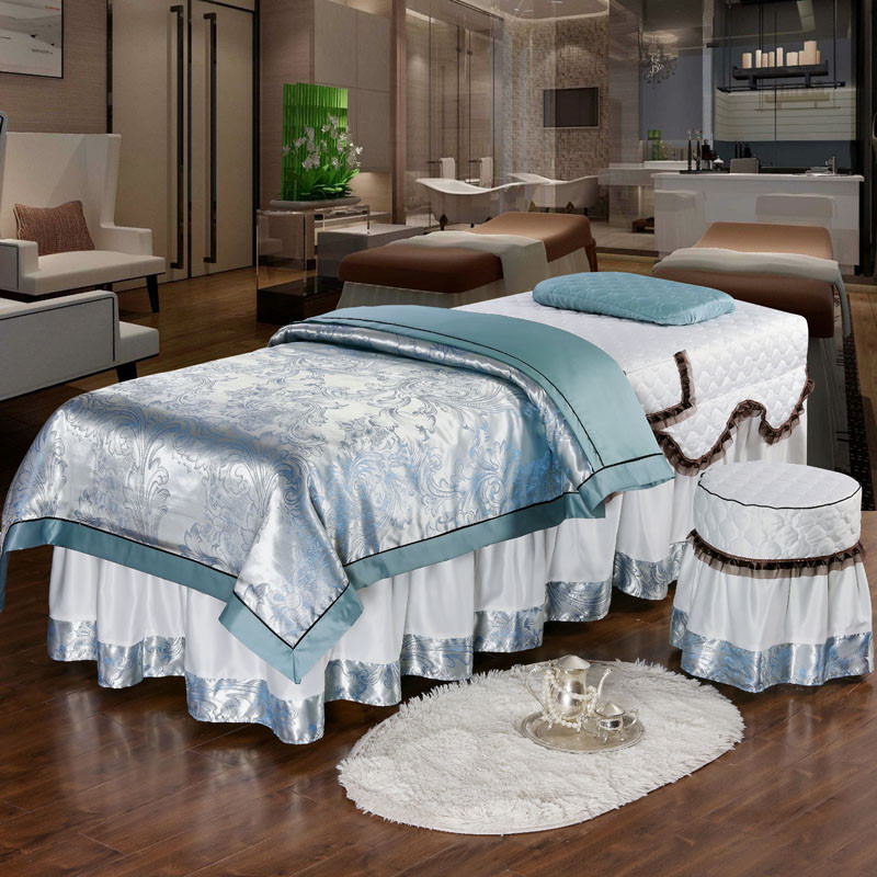 美容床美容院专业按摩床罩四件套欧式带胸圆头简约方头洞定制log