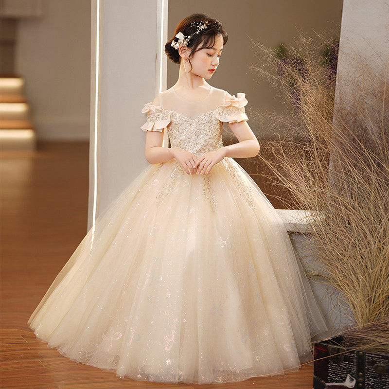 公主裙女童礼服花童婚礼白色小女孩走秀高级演出服儿童钢琴演奏夏