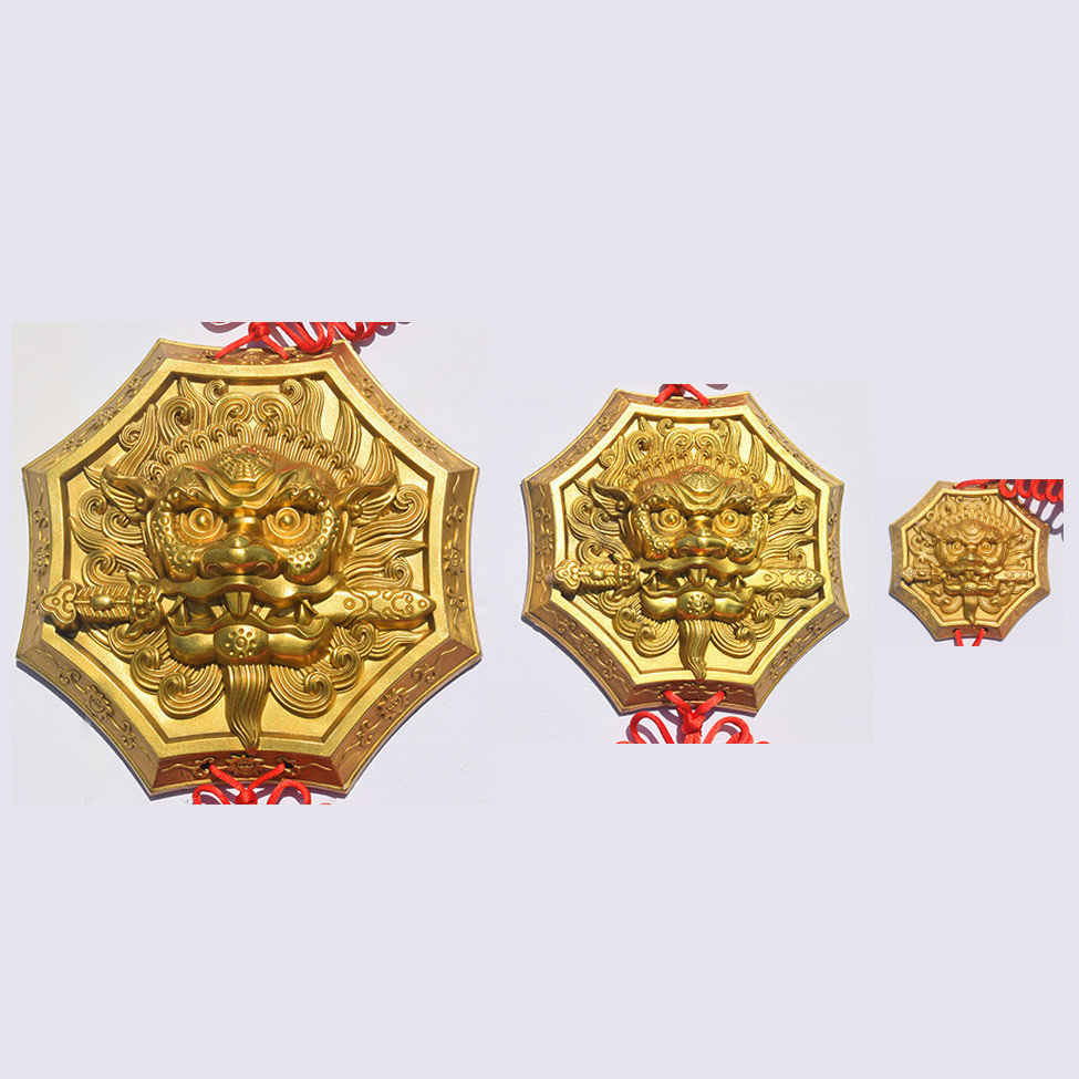 家居摆件兽头狮咬剑狮子挂件铜狮子睚眦门饰黄铜黄铜工艺品批发