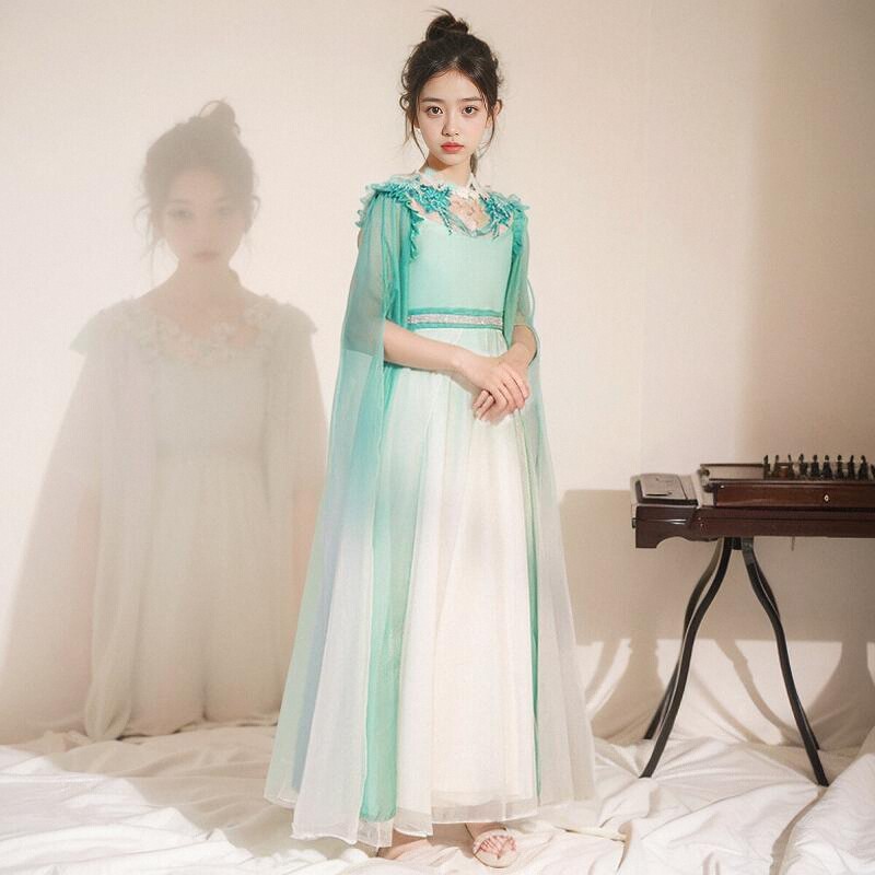 专业独奏高级钢琴礼服渔舟唱晚汉服袁莎同款古筝演出服女童中国风