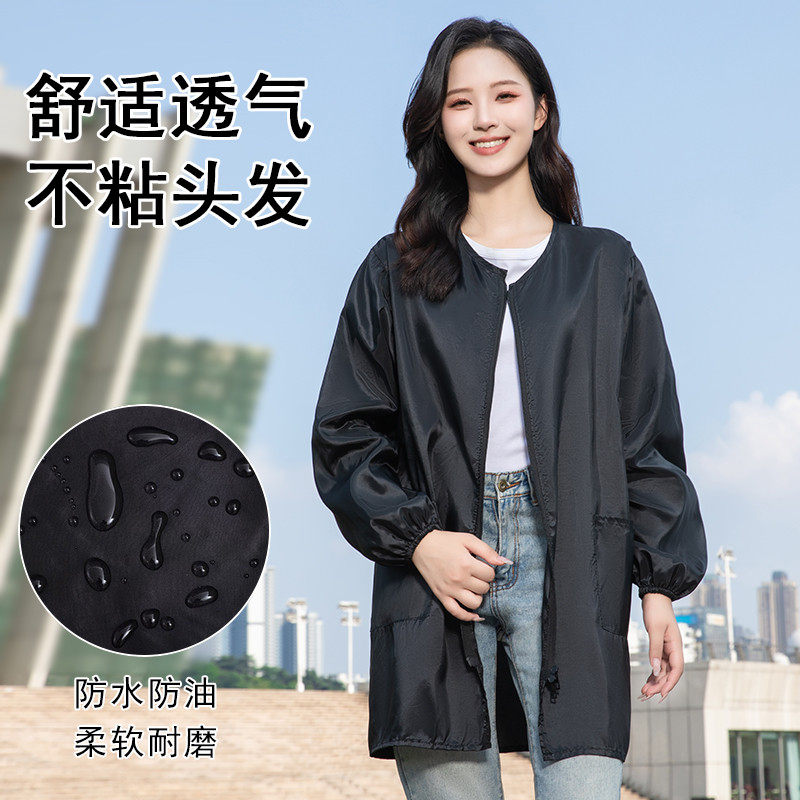 夏季薄款罩衣女工作服长袖围裙防水防油做饭透气围布家用厨房男士