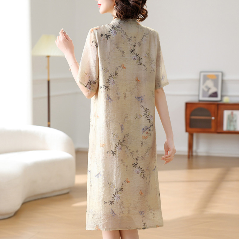 直销妈妈夏装短袖连衣裙国风气质旗袍裙子2025新款中老年女装短袖