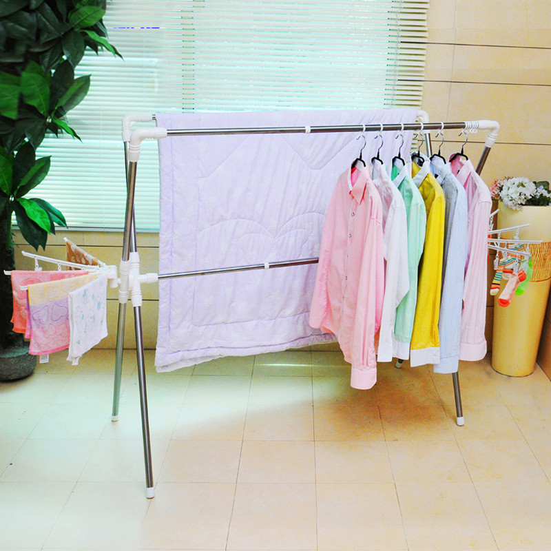 易凯隆x型晾衣架落地伸缩式不锈钢双杆嗮架被室内外折叠晒衣架