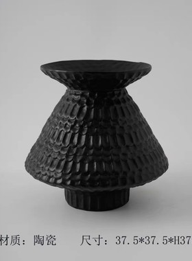 景德镇侘寂风陶瓷茶室花瓶黑色书房手工花器民宿中古软装饰品摆件
